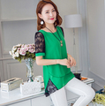 M 5XL Summer Shirt Women Fashion Casual Short sleeved Chiffon Blouse Plus Size Ladies Tops Lace