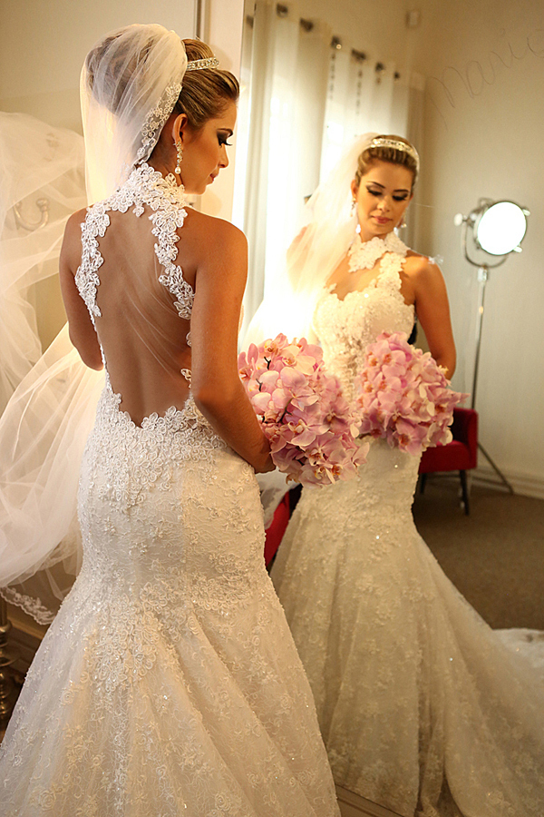 Latest Style High Neck Sheer Tulle Back Mermaid Beaded Lace Wedding Dress Bridal Gown Size 4
