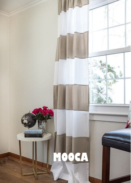 Rideau blanc salon: white striped and embossed sheer curtain for ... Rideau Balcone idee
