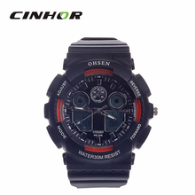 Ohsen AD1012 del deporte de hombre analógico + Digital cuarzo reloj de pulsera negro + naranja ( 1 x CR-2025 )
