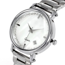 Pulsera reloj de la marca mujeres Auto fecha reloj de pulsera índice Crystal 316 correa de acero inoxidable Matt & acabado brillante iónica del reloj plateado