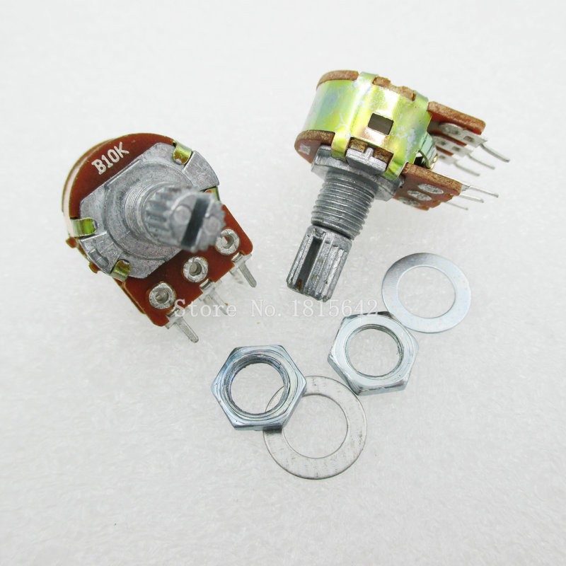 10PCS B10K Dual Stereo Potentiometer Pots Shaft S 15mm 6Pin NEW