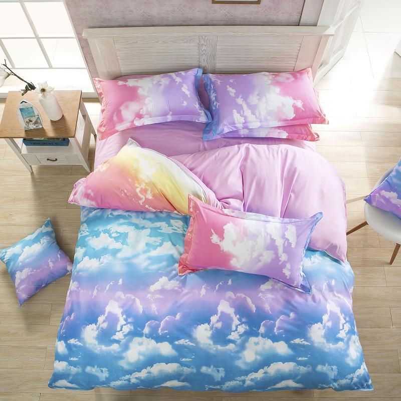 2016 New Comforter Bedding Set Reactive Printed Sky Clouds Duvet Cover Sets Cotton Flat Sheets Queen/Full/Twin Size Wholesale