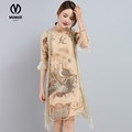 2017 Summer dress Chinese style Loose Plus size Women s Clothing Faux Two Pieces Short Sleeve