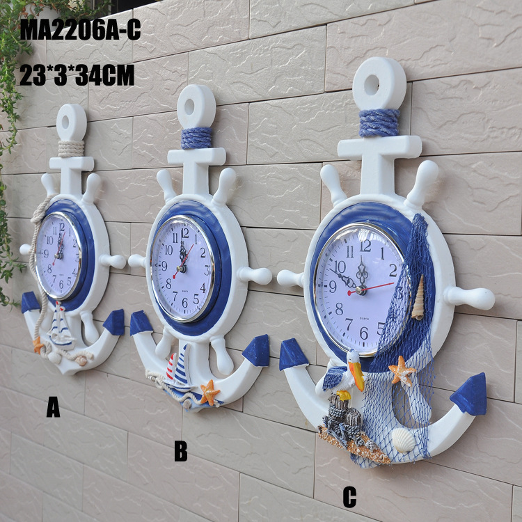 Mediterranean-style Home Wall Anchor Helmsman Clock Bell Wall Clocks