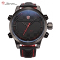 Sawback Angel Shark Sport Watch LED Black Red Stainless Steel Case Digital Dual Movement Leather Mens