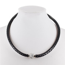 Newest Punk Crystals Button Jewelry Leather Choker Necklace Fashion For Women Men