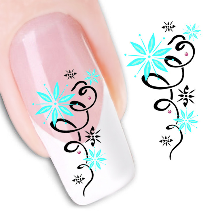 Water Transfer Nail Art Stickers Decal Beauty Cute Green Star Flowers Design Decoration DIY French Manicure