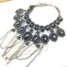 Free shipping new fashion brands ZA gray crystal Necklaces Pendants statement Necklace jewelry 2014 wholesale for