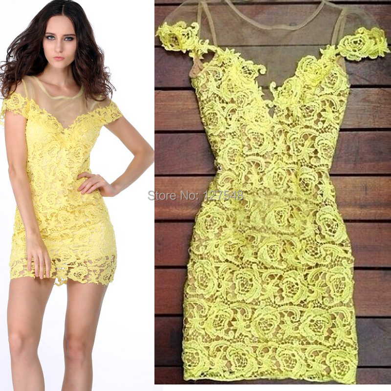 Hot-Sale-amarelas-renda-mini-vestido-atacado-roupas-femininas-vestido ...