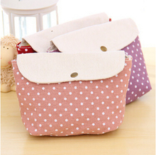 Cute Kawaii Linen Dot High Capacity Coin Purse Fashion Zakka Fabric Zero Wallet for Women Female Free shippping 1103