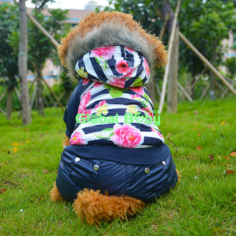 100%High Quality Windbreaker Fur Pet Dog Coat Luxurious Flower Pattern Winter Warm Dog Puppy Parkas Clothing