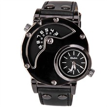Café Case OULM 9591 Brand Men Sports del reloj Dual Time Zone ejército reloj de hombre de cuarzo ocasional de lujo Business Casual reloj de cuero