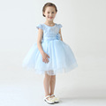 hight quality Aqua blue flower festival princess embroidered organza dress kids dresses for girls