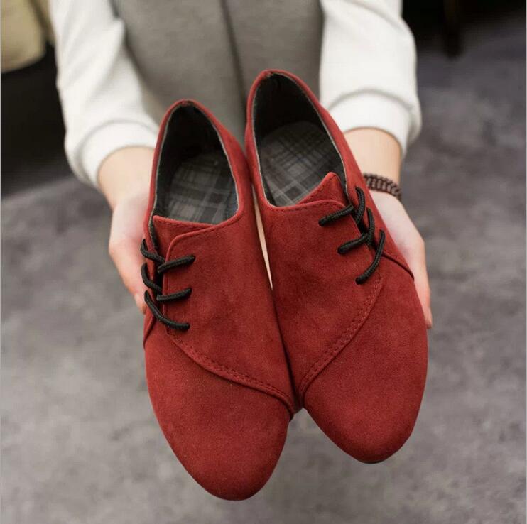 New Hot Selling Spring Casual Women Shoes Women Nubuck Leather lace Up Flat Shoes Handsome Head