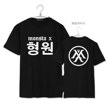MONSTA X KPOP Summer coat 2016New Hot Korean version men and women black White Cotton printing Loose Tee Short sleeve T-Shirt