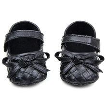 0 12M Baby Girls Kids PU Leather Princess Shoes Plaid Bowknot Toddler Shoes