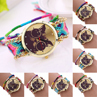 Women s Glasses Cat Dial Knitted Band Quartz Wrist Watch Weave Rope Bracelet 4KMT