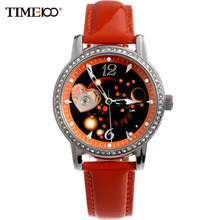 TIME100 Ladies New Fashion 12 Constellation Leo Automatic Mechanical Self-Winding Skeleton Leather Brand Women Wrist Watches