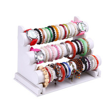 New and Fashion three Tier White Leather-based-based Bracelet Chain Watch T-Bar Rack Jewelry Organizer Arduous Present Stand Holder