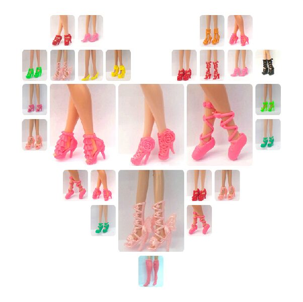 New 20 pairs/lot Shoes Accessories for Barbie Doll Fashion Shoes Girls Different Style Color Shoes Mix Sending Free Shipping