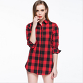 Fashion Lady Tops Autumn And Winter Black Red Plaid Collar Long sleeved Woman Blouse Sizes M