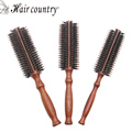Roll Round Comb Brush Hair Care Tool Wood Handle Natural Bristle Curly Hair Brush Fluffy Comb