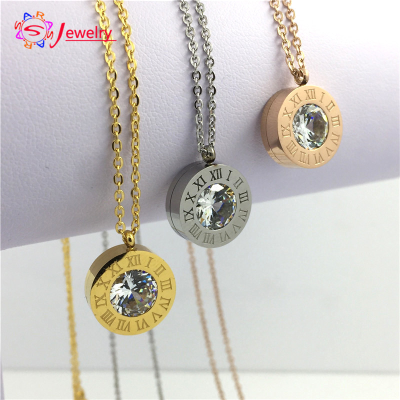 18K Gold Plated Necklace 4 Color Crystal Stone Interchangeable
