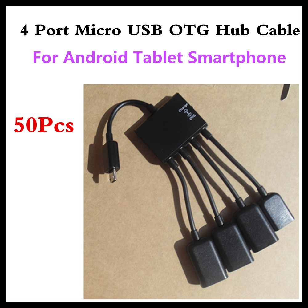 50Pcs 4 In 1 Micro USB Power Charging Host OTG Hub Adapter Cable for Samsung S2/S3/S4/S5/note Android models