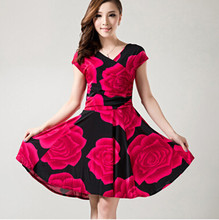 New 2015 Women Spring Boho Asymmetrical One-piece Floral Print Plus Size Clothing V-neck Short-sleeve Summer Beach Dress QA282
