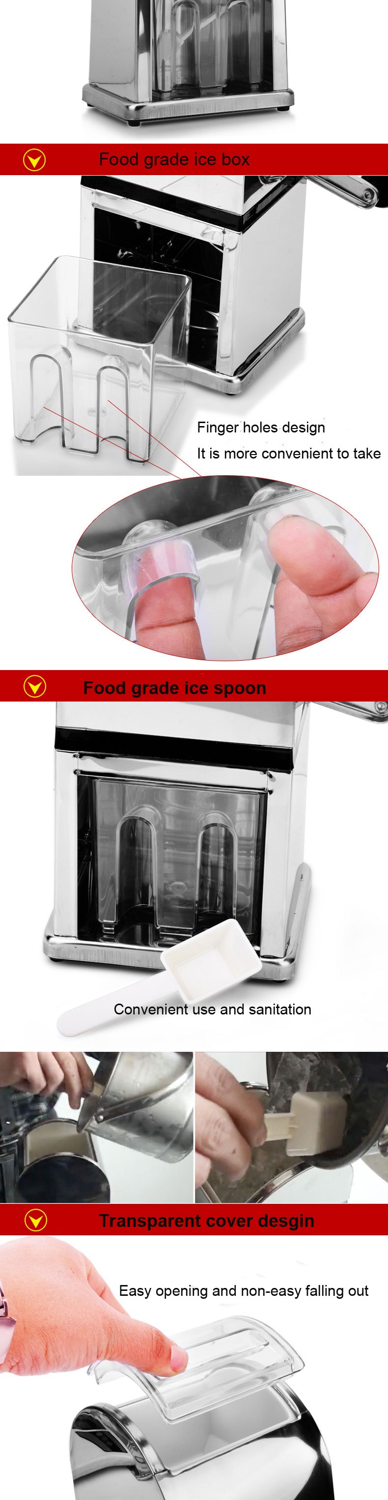 Description Picture 5 of itemStainless Steel Ice Crusher Mini Ice shavers Chopper Manual Snow Cone Smoothie Maker Ice Block Breaking Machine slush machine