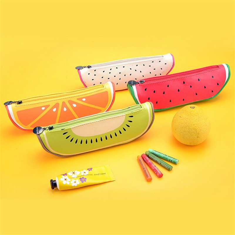 Students school supplies new kawaii fruit shaped pencil bag Creative cute PU leather pencilcase Stationery Pupils learn Prize 79