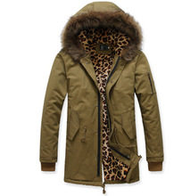 2015 New Parkas For Men Women Korean Fashion Joker Trend Lovers Leopard Print Big Fur Collar Cotton-Padded Mens Jackets