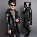 2016 winter Warm Boys new Hooded Cotton Coat New Kids leather PU Lamb wool Jacket