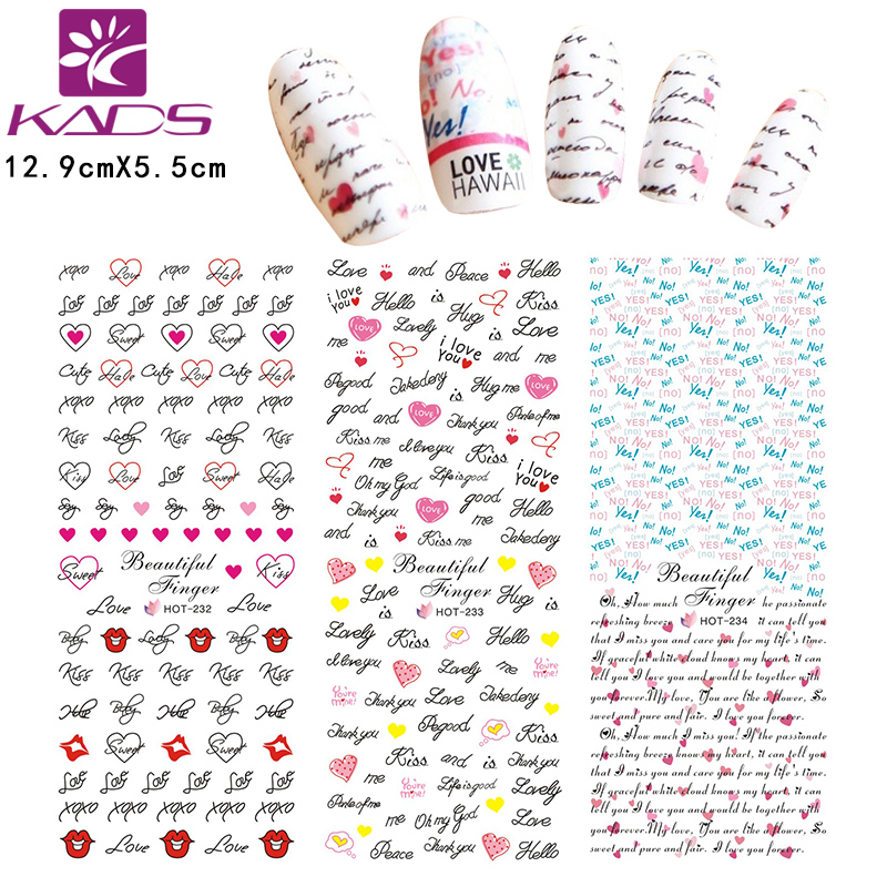New 2015 Top Sell Cute Sweet Heart Transfer Nail Sticker Fashion English words Nail Art Decals