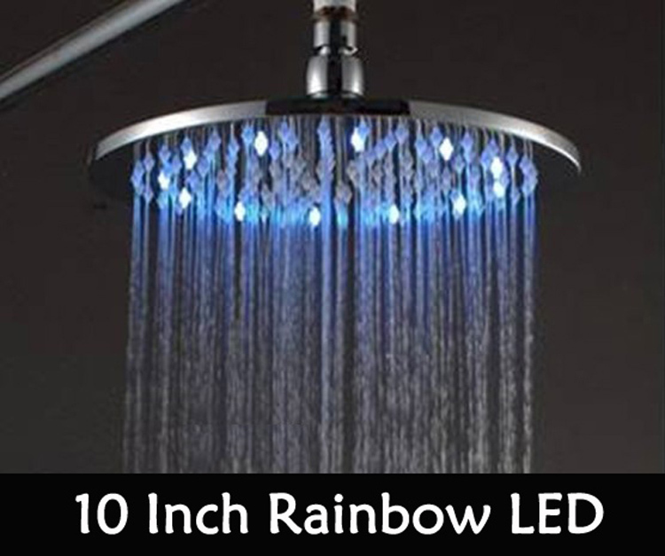 Free Shipping 10 Inch LED Shower Head With Brass Chrome 250mm Rainbow Colours As Time Changes Light Shower Head 20004