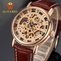 2016 HOT gold skeleton watch Top Brand Luxurygold watch for men leather Mechanical Wristwatches reloj hombre