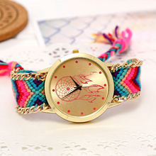 Mori Girl style women wristwatch 2015 New Brand gold dress watch Handmade Braided Friendship Bracelet Watch