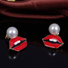 Korean Style Earrings Big Pearl Sexy Red Lips Earrings Cute Rabbit Teeth Fine Jewelry Gifts For