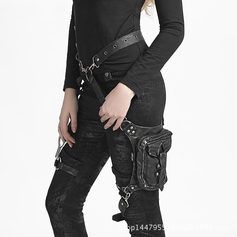 Фотография steampunk waist bag gothic leather leg holster rock messener bag male and female thigh purse bag