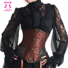Sexy Bustier Steampunk Corset Brown Brocade Waist Training Corsets and Bustiers Steel Boned Corselet Underbust Gothic Clothing