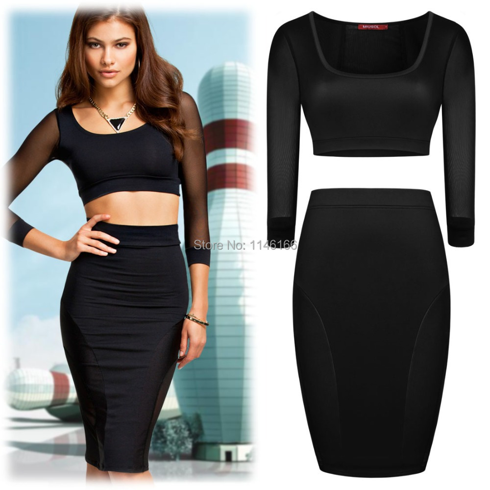 Wholesale Sexy Womens Two Piece Bodycon Crop Top S...