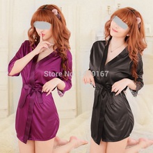Sexy Lingerie Satin Lace Black Kimono Intimate Sleepwear Robe Sexy Night Gown women sexy underwear women Sexy pajamas women
