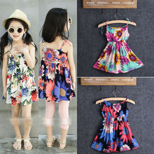 Dress Brand Girls Loose Dress Flower Casual Loose Children Floral Print Cute Sleeveless Summer Party Dresses Outfit Age 2-7 Year