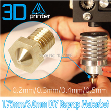 Wholesale 5pcs/lot 3D Printer Nozzle Full Metal M6 threaded 0.2mm/0.3mm/0.4mm/0.5mm For E3D 1.75mm/3.0mm DIY Reprap Makerbot