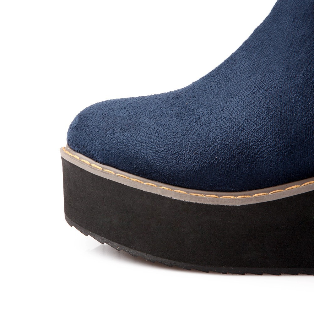 Stretch Nubuck&PU Black Red Blue Wedge Platform Women Thigh High