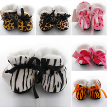 Leopard Zebra Toddler Kids Fleece Fur Boots Baby Shoes Winter Laced Ankle Socks