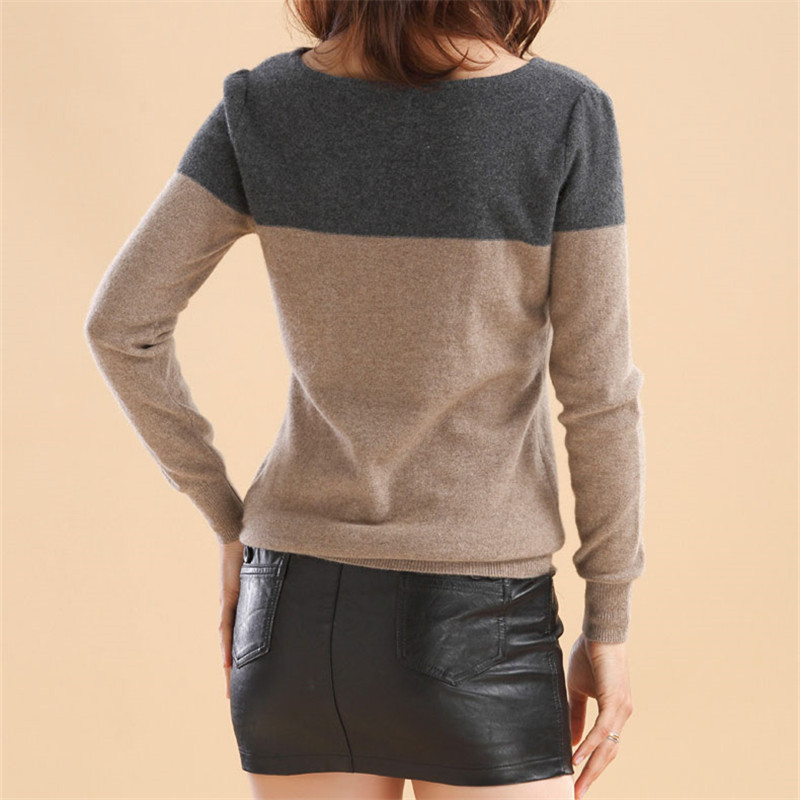 Autumn Winter Cashmere Sweater Women Patchwork Pullovers O Neck Knitted Soft Warm Cashmere Pullover Female Fashion