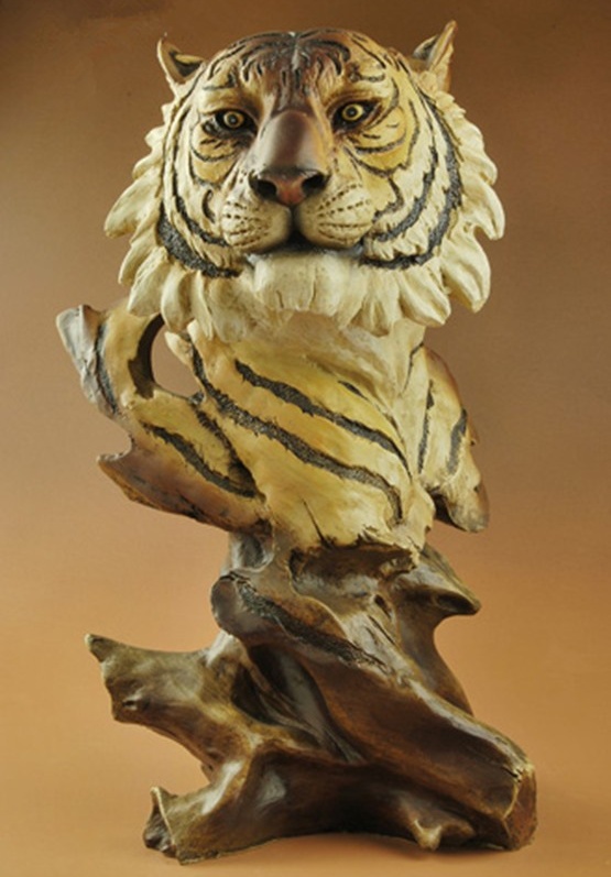 Chinese Tiger Head Bust Statue Resin Animal Feng Shui Art and Craft