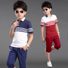 Children’s clothing set Boys striped shirt suits summer Children’s pure cotton short sleeve two-piece suit pants